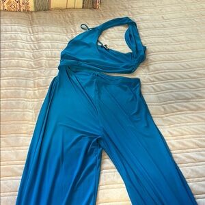 Fashion Nova Blue Wrap-Style Jumpsuit